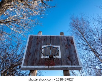 The Basketball basket close-up. Basketball ring. Old basketball hoop.