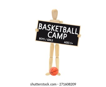 Basketball Camp Blackboard Boys And Girls Five And Up Wood Mannequin Isolated On White Background