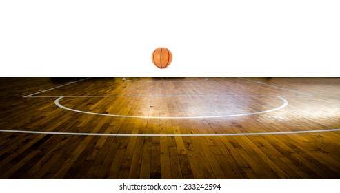 Basketball court with ball over white background