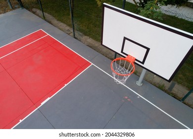 Basketball Court Basket And Backboard As Seen From Above
