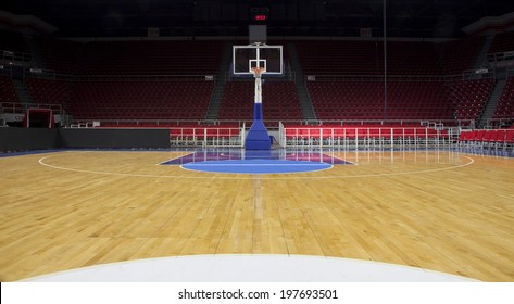 Basketball court and basketball hoop