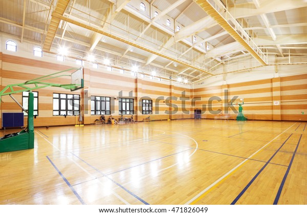 basketball court in modern\
gym