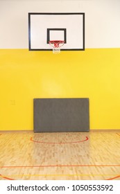 Basketball Court Mounted On The Wall Of The Gymnasium At School.