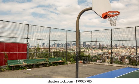 Basketball Court overlooking New York City Skyline