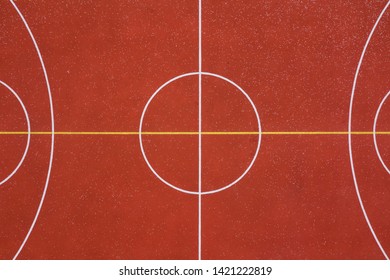 basketball court red color photo on top view by drone