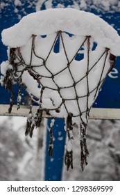 Basketball Hoop Net With Snow. Winter Basketball.