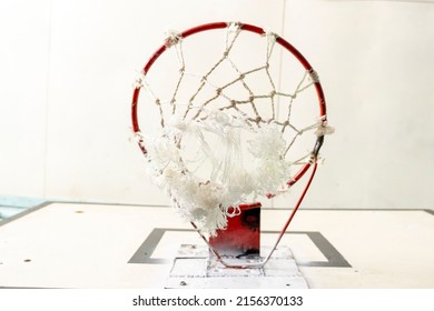 Basketball Hoop In The Old Gym, Cool Old Basketball Hoop In The Gym At School, Close-up Of An Old Vintage Basketball Board, Selective Focus, Tinted Image