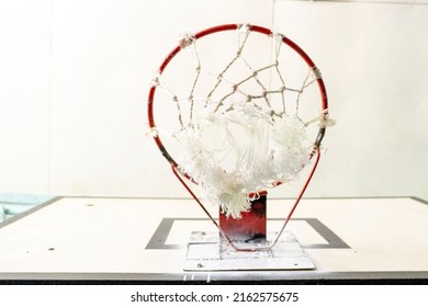 Basketball Hoop In The Old Gym, Cool Old Basketball Hoop In The Gym At School, Close-up Of An Old Vintage Basketball Board, Selective Focus, Tinted Image