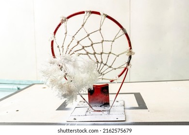 Basketball Hoop In The Old Gym, Cool Old Basketball Hoop In The Gym At School, Close-up Of An Old Vintage Basketball Board, Selective Focus, Tinted Image