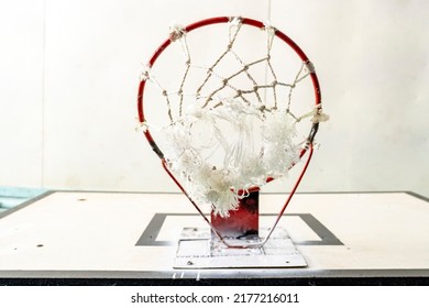 Basketball Hoop In The Old Gym, Cool Old Basketball Hoop In The Gym At School, Close-up Of An Old Vintage Basketball Board, Selective Focus, Tinted Image