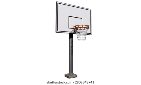 Basketball hoop with rectangular backboard and metal rim on a sturdy pole