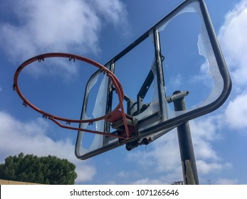 Basketball Hoop With Shattered Backboard