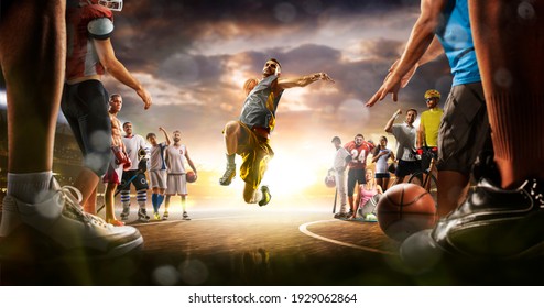 Basketball multi sports grand arena collage boxing basketball soccer football volleyball tennis fitness cycling baseball ice hockey - Powered by Shutterstock