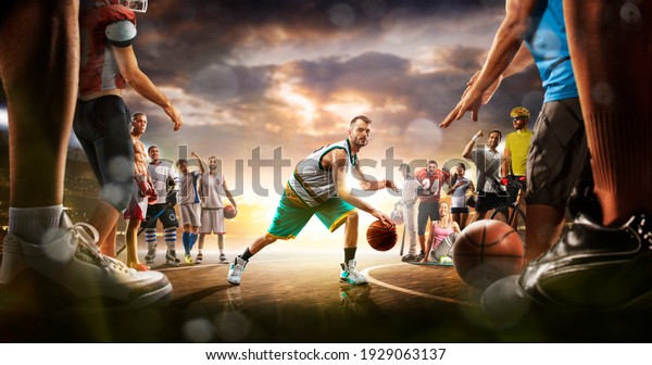 Basketball multi sports grand arena collage boxing\
basketball soccer football volleyball tennis fitness cycling\
baseball ice hockey