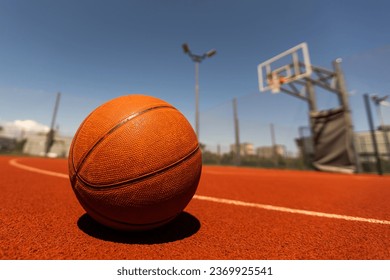 Basketball on Court Floor close up - Shutterstock ID 2369925541