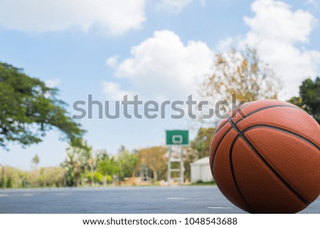 Basketball on basketball field on front view with copy space