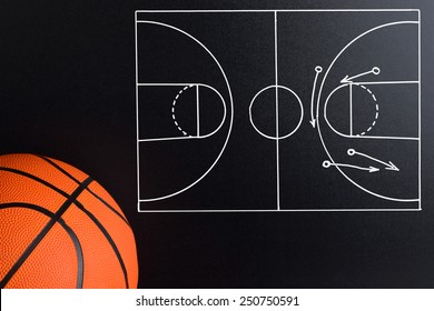 Basketball Play Strategy Drawn Out On A Chalk Board With Ball - Powered by Shutterstock