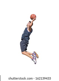 Basketball Player About To Dunk On White Background