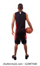 Basketball Player From Back, Isolated In White Background