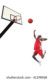 Basketball Player Jump With Ball Towards Basket