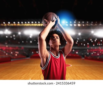 Basketball player ready to shoot the ball during a match - Powered by Shutterstock