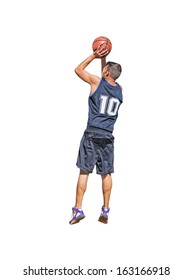 Basketball Player Shooting On White Background