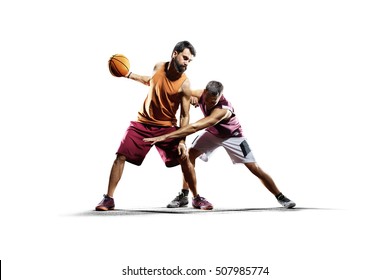 Basketball Players In Action Isolated On White