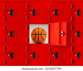 Basketball in a red locker or an open gym locker. - Powered by Shutterstock