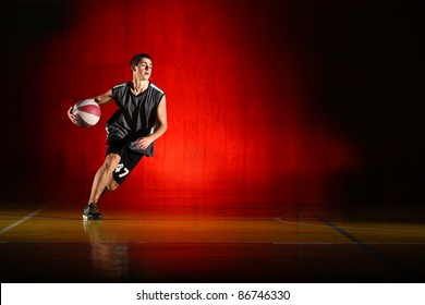 Basketball Run On Red Background