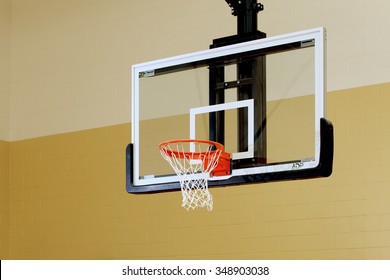 A Basketball Standard In A High School Gym