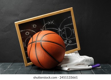 Basketball Tactics Planning With Ball and Blackboard on Wooden Floor - Powered by Shutterstock