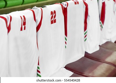 Basketball Team Bench With Jersey. Ready For Game