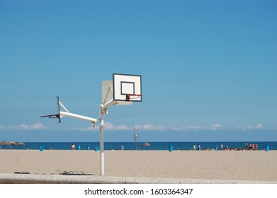 Basketballs on the sunny beach