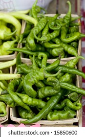 Baskets Of Green Anaheim Chile Peppers.