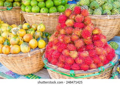 Baskets Of Tropical Fruit On A Street Market