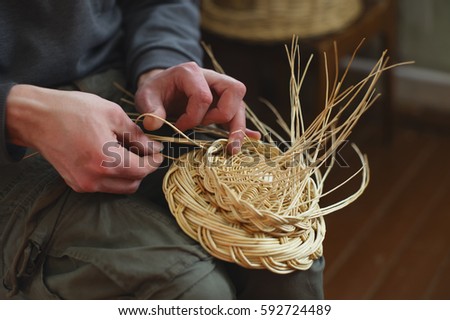 Basketwork from willow twigs in the workshop.