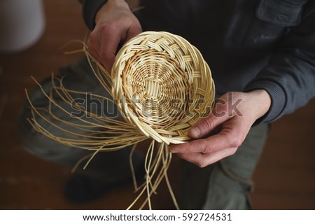 Basketwork from willow twigs in the workshop.