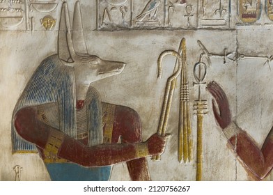 Bas-relief Of The God Anubis In The Temple Of Seti I At  Abydos . Egypt . 