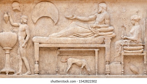 Bas-relief On Ancient Greek Thasos Funerary Stele, Greece