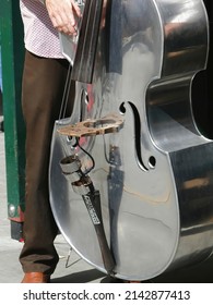 Bass Fiddle Player In Steet Band,  At The U District Street Fair In Seattle