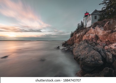 Bass Harbor Head Lighthouse At Sunset In Bar Harbor Maine