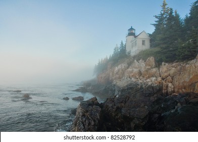 Bass Harbor Lighthouse In Morning Fog