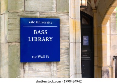 Bass Library Sign At 110 Wall Street, Yale University. - New Haven, Connecticut, USA - 2021