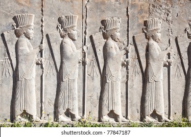Bass relief decoration in central part of Persepolis complex, next to Palace of 100 columns , Iran