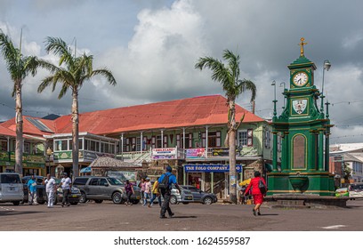 BASSETERRE, ST KITTS - November 29, 2017: The Berkeley Memorial stands in the centre of the Circus in Basseterre, Saint Kitts and Nevis.