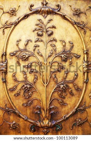 Bassrelief on the door of the  Moti Masjid - the Pearl Mosque - of Red Fort, Delhi, India