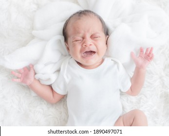 A Bastard Newborn Baby Crying In Bed Because She Was Hungry And Sick