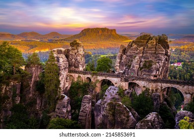 The Bastei bridge, Saxon Switzerland National Park, Germany - Shutterstock ID 2145853691