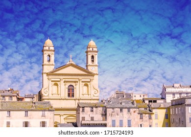 Bastia city old port Saint John the Baptist church and bell towers