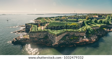 Bastions of finnish fortress Suomenlinna (or sweeden name Sveaborg) at the coast of Baltic sea in Helsinki, Finland